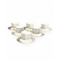  6 Person Coffee Cup Set Silver white